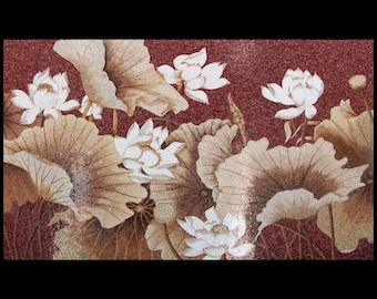 Lotus Flower Mosaic Wall Art | Handcrafted Floral Stone Artwork | Elegant White Lotus & Leaf Mosaic for Zen and Nature-Inspired Décor