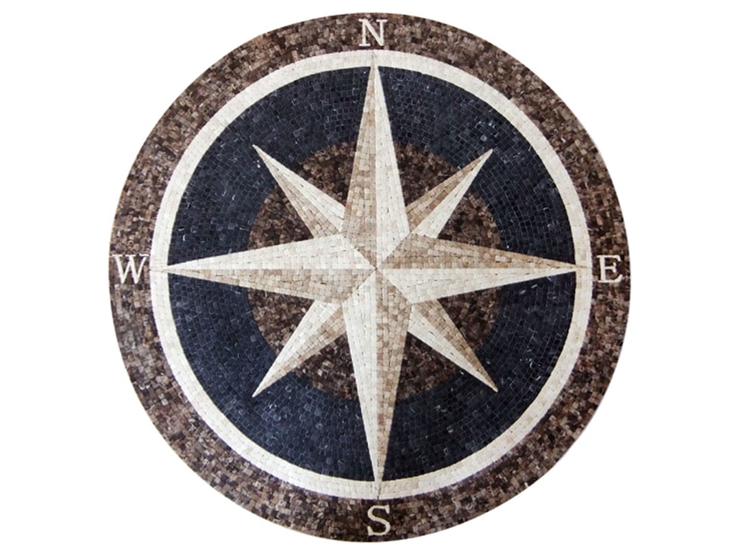 Compass Geometric Design Inlay Hand-cut Marble Compass Mosaic Design: Geometric Round Medallion ...
