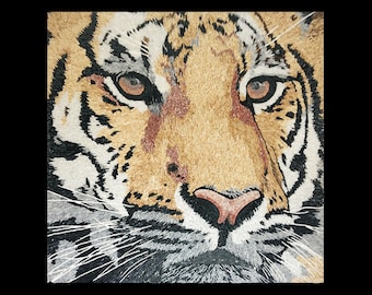 Handmade Tiger Mosaic Wall Art | Realistic Marble & Stone Animal Portrait | Luxury Wildlife Artwork for Modern Home Décor.