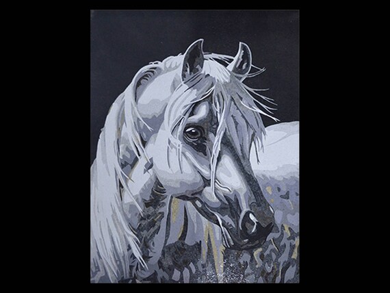 Majestic White Horse Mosaic Wall Art | Handmade Equine Tile