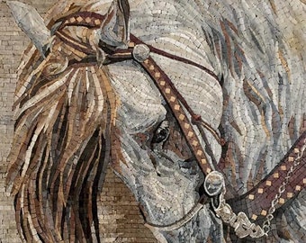 Majestic Horse Mosaic Wall Art | Handmade Equestrian Tile Artwork | Rustic Animal Decor for Horse Lovers & Country Homes