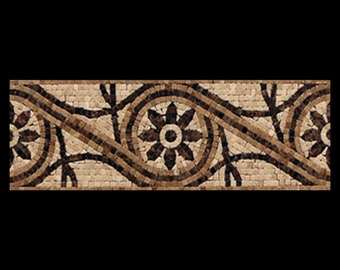Handmade Marb.le Mosaic Border Tile | Beige & Brown Floral Rosette Pattern Natural Stone Trim for Walls..