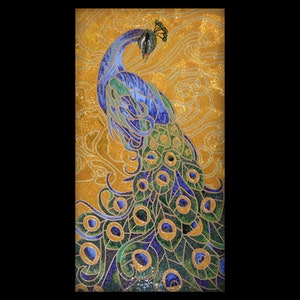 Peacock Flair Golden Mosaic Mural