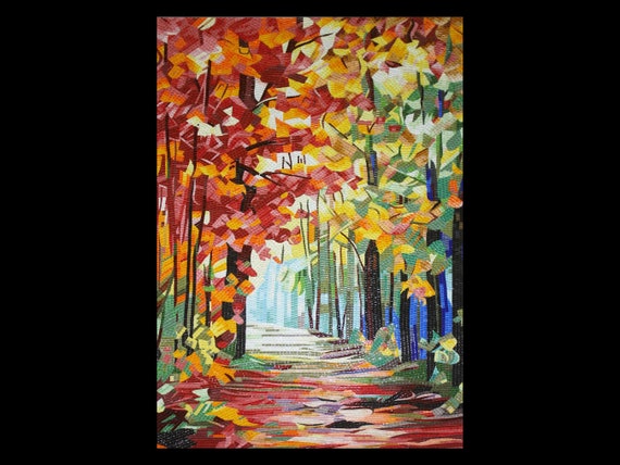 Handmade Autumn Forest Mosaic Wall Art | Colorful Fall Pathway