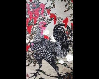 Rooster Mosaic Wall Art | Handmade Farmhouse Animal Artwork, Rustic Country Kitchen Decor, Vibrant Red Floral Mosaic Design