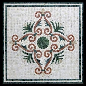 Classic Geometric Mosaic Wall Art | Handmade Marble Tile Artwork | Mediterranean Decorative Wall Décor for Home & Entryway