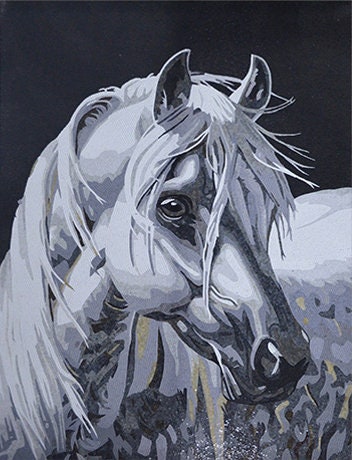 Majestic White Horse Mosaic Wall Art | Handmade Equine Tile