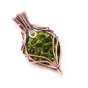 Moldavite Copper Wire Wrapped Pendant Moldavite Gemstone Handmade Pendant Birthstone Pendant Necklace Jewelry For Gift