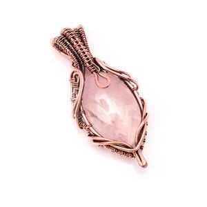 Rose Quartz Copper Wire Wrapped Pendant Rose Quartz Gemstone Pendant Handmade   Rose Quartz Pendant Necklace For Gift