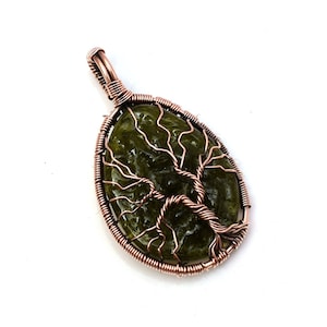 Tree Of Life Moldavite Copper Wire Wrapped Pendant Moldavite Gemstone Pendant Handmade Pendant For Necklaces Gift For Her