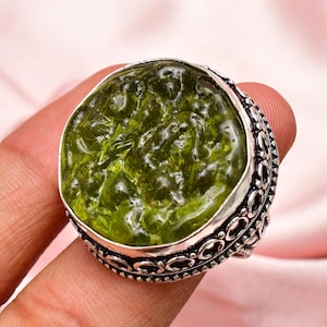 Moldavite Gemstone 925 Sterling Silver Ring (Size 8) Handmade Everyday Jewelry Unisex Big shape Oval multi Jewelry Ring Gift for Her
