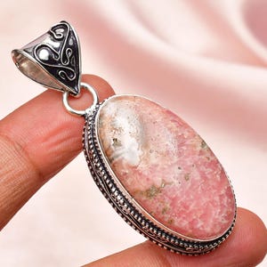 Rhodochrosite Sterling Silver Pendant: Handmade Bohemian Jewelry