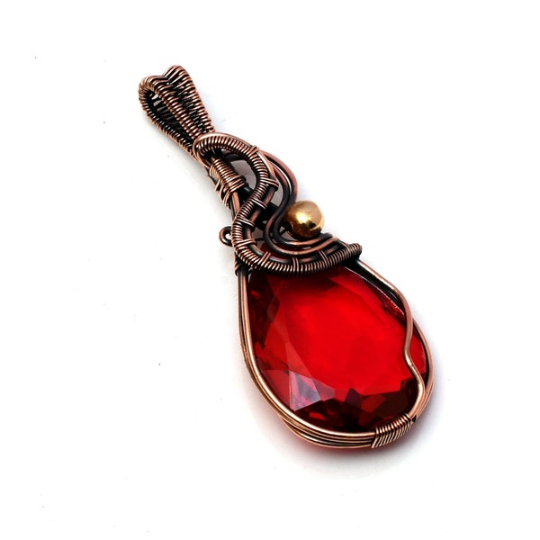 Garnet Copper Wire Wrapped Pendant Garnet Gemstone Pendant Handmade   Garnet Pendant Necklace Jewelry For Gift
