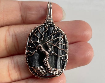 Black Tourmaline Rough Copper Wire Wrapped Pendant Tourmaline Gemstone Pendant Handmade   Rough Pendant Necklace Gift