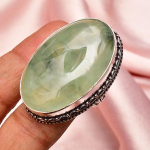 Prehnite Gemstone 925 Sterling Silver Ring (Size 8.5)  Handmade Jewelry Unisex Big Oval Shape Multi Jewelry Ring Gift for Her