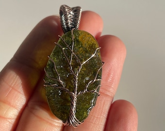 Handmade Copper Tree Of Life Moldavite Pendant Necklace