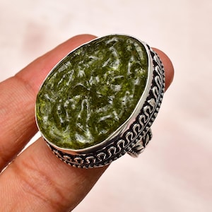 Moldavite Gemstone 925 Sterling Silver Ring (Size 10) Handmade Everyday Jewelry Unisex Big hape Oval Sulti Jewelry Ring Gift for Her