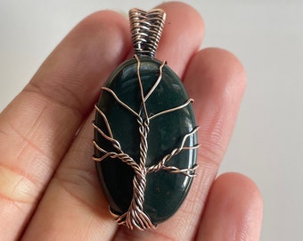 Tree of Life Bloodstone Copper Wire Wrapped Pendant Bloodstone Pendant Handmade Bloodstone Wrapped Bloodstone Necklace