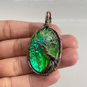 Handmade Copper Tree Of Life Triplet Fire Opal Pendant