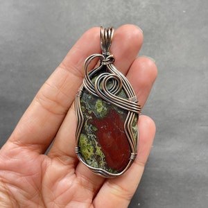 Dragon Blood Jasper Copper Wire Wrapped Pendant Dragon Blood Gemstone Pendant Handmade   Blood Pendant Necklace For Gift