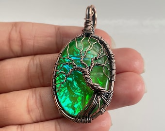 Handmade Copper Tree Of Life Triplet Fire Opal Pendant