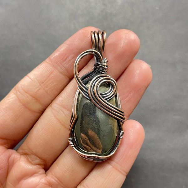 Apache Pyrite Copper Wire Wrapped Pendant Apache Pyrite Gemstone Pendant Handmade   Apache Pyrite Pendant Necklace Gift