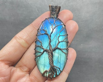Tree Of Life Labradorite Pendant: Handmade Copper Wire Wrapped Jewelry