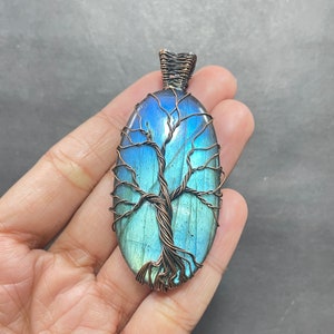 Tree Of Life Labradorite Copper Wire Wrapped Pendant Labradorite Gemstone Handmade   Labradorite Pendant Necklace Jewelry