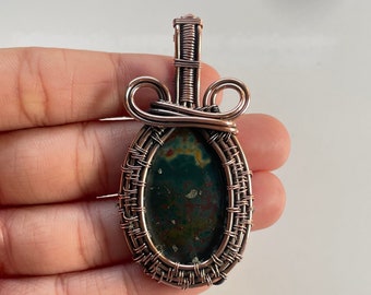 Bloodstone Copper Wire Wrapped Pendant Bloodstone Gemstone Pendant Handmade Bloodstone Wrapped Jewelry Bloodstone Necklace for Gift
