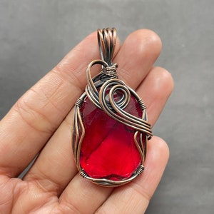 Garnet Copper Wire Wrapped Pendant Garnet Gemstone Handmade Pendant Birthstone Pendant Necklace Jewelry For Gift