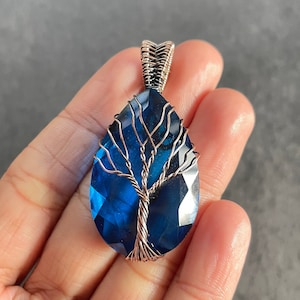 Tree Of Life Blue Topaz Copper Wire Wrapped Pendant Blue Topaz Gemstone Pendant Handmade   Blue Topaz Pendant Necklace Jewelry For
