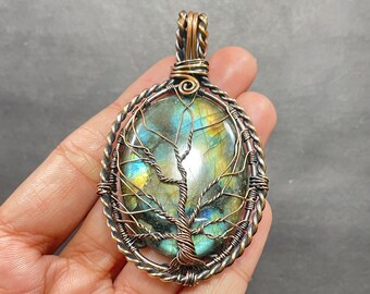 Tree Of Life Labradorite Copper Wire Wrapped Pendant Labradorite Gemstone Handmade   Labradorite Pendant Necklace Jewelry Christmas Gifts