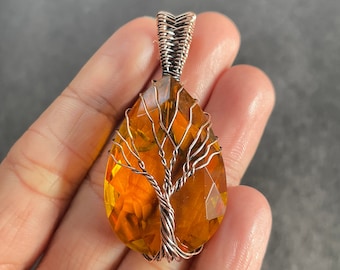 Handmade Copper Wire Wrapped Tree Of Life Citrine Pendant