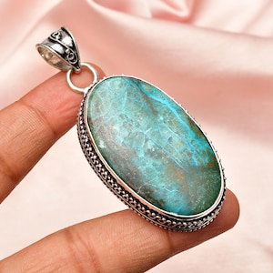 Azurite 925 Sterling Silver Pendant , Handmade Pendant , Unisex Pendant , Big Oval shape Jewelry , Bohemian Pendant For Gift