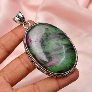 Pendentif fait main en argent sterling 925 avec rubis et zoisite - Bijoux Boho Green