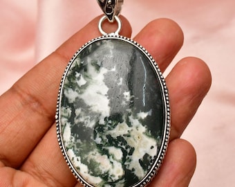 Handmade Tree Agate 925 Sterling Silver Pendant - Bohemian Jewelry