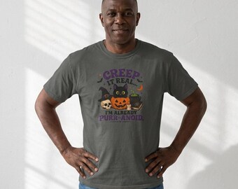 クリープ・イット・リアル・キャット ハロウィンTシャツ | パンプキン・ウィッチ・コールドロン・ゴロゴロ・アンシャス
