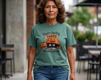 人を避けるのが最高に幸せなTシャツ | ハロウィン猫かぼちゃデザイン