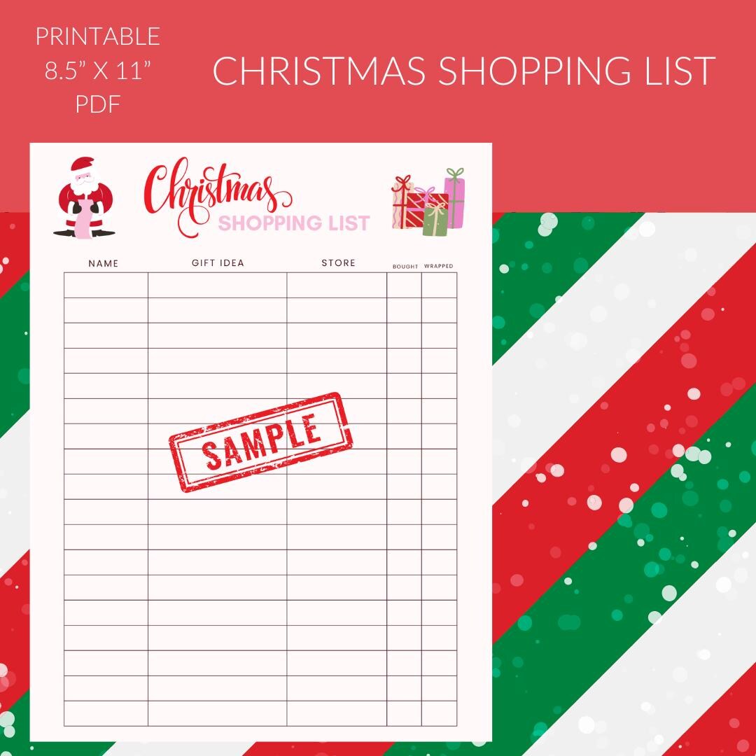 Christmas Shopping List for Family, Kid, Printable Checklist, Holiday ...