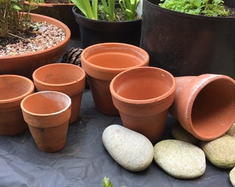 Various vintage terracotta flowerpots - different sizes.