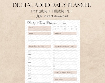 ADHD digital planner, Printable ADHD planner, Adhd Planner for adults, Life Planner for ADHD, Adhd Journal, Fillable Adhd Planner