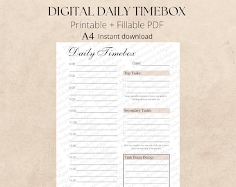 Planificateur quotidien | Agenda numérique quotidien | Boîte à temps numérique | Boîte horaire quotidienne | Timebox | Planificateur de timebox | Gestion du temps