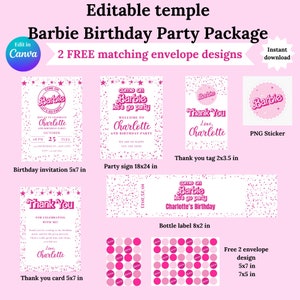 Editable Pink Doll Birthday Invitation, Instant download, Birthday Invitation Template, Printable Birthday Invite, Doll Invites, Girls Party