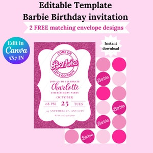 Pink Doll Birthday Party Invitation, Pink Doll Editable Party Invitation, Doll Invitation Template, Digital Birthday Invite for Girls