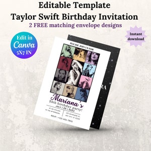 Eras Geburtstagseinladung, Taylor Party einladen, Eras Partydekorationen, bearbeitbare Geburtstagsfeiereinladung, Geburtstagszubehör