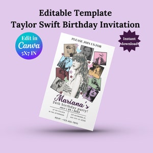 Eras Geburtstagseinladung, Taylor Party einladen, Eras Party, sofortiger Download, bearbeitbare Geburtstagseinladungsvorlage, druckbare einladen
