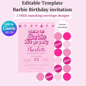 Editable Pink Doll Birthday Invitation Template, Doll Birthday Invitation, Instant download, Printable Birthday Invite, Pink Doll Invites