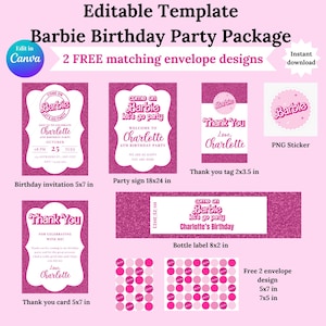 Editable Pink Doll Birthday Invitation, Instant Download, Birthday ...