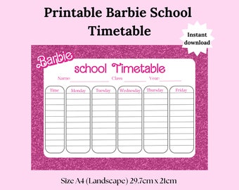 Druckbarer Barbie-Stundenplan, Tagesplan für Kinder, Schulplaner, Homeschool-Planer, Tagesplaner, Planer