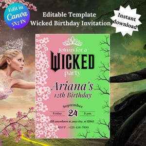 WICKED Geburtstagseinladung, WICKED Kinokarte, WICKED 2024 Einladung, Wicked 2024 Filmeinladung, Wicked 2024 Digitale Einladung